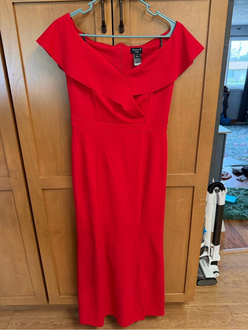 Alexa B Red One-Shoulder Ruffle Evening Gown